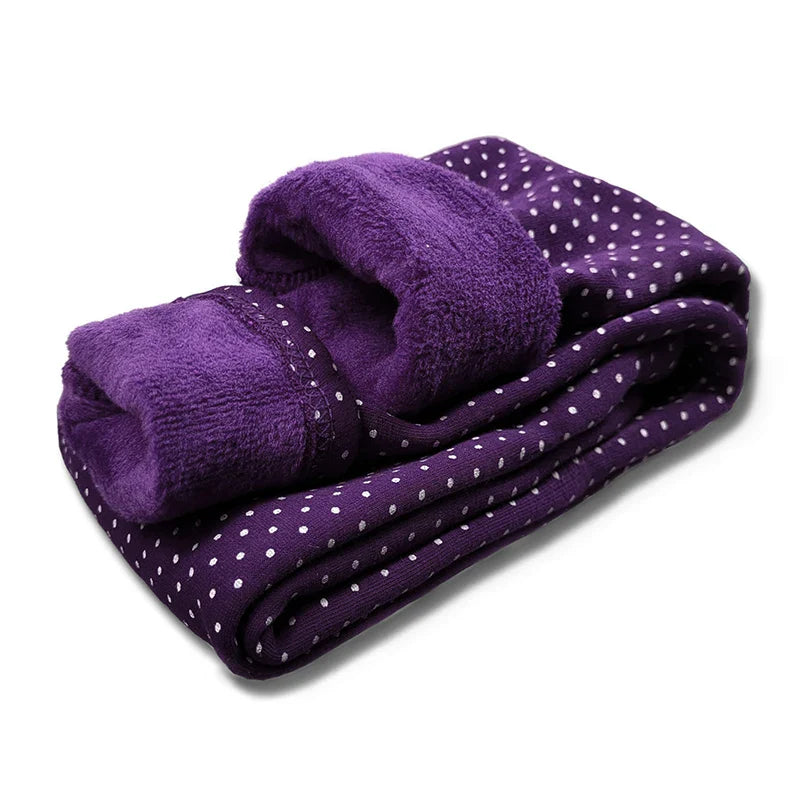 Girls Velvet Dot Leggings – Stretch Cotton Warm Winter Trousers with Elastic Waist