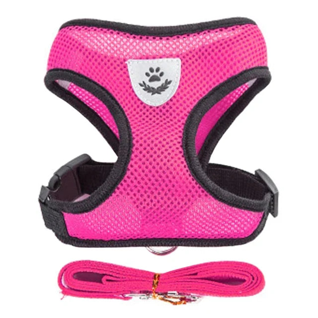 Adjustable Mesh Cat & Small Dog Harness Vest with 1.2m Leash S-XL Breathable Polyester Reflective
