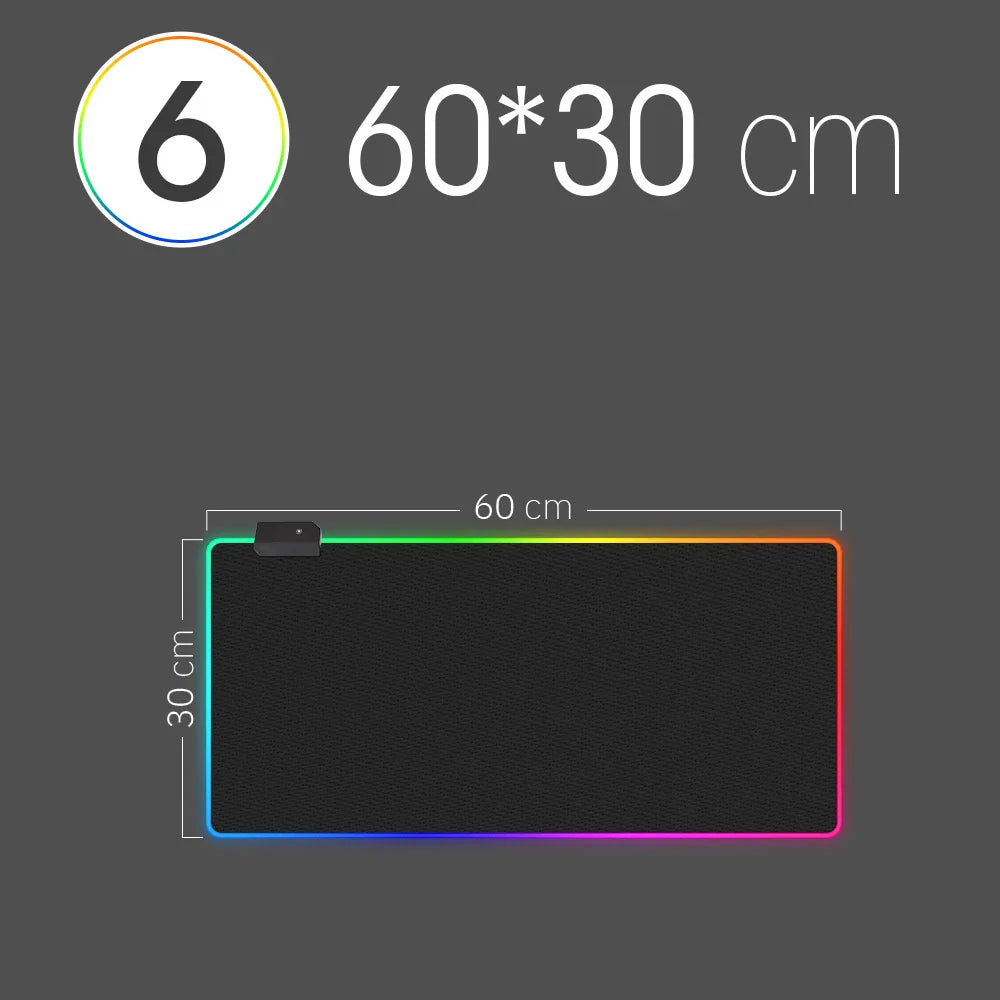RGB LED Gaming Mouse Pad — Waterproof Large Desk Mat, Non-Slip Rubber, Multiple Sizes (70 x 30–90 x 40 cm / 27.6 x 11.8–35.4 x 15.7 in)