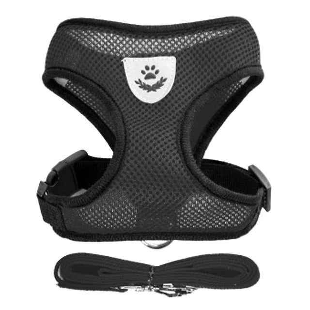 Adjustable Mesh Cat & Small Dog Harness Vest with 1.2m Leash S-XL Breathable Polyester Reflective