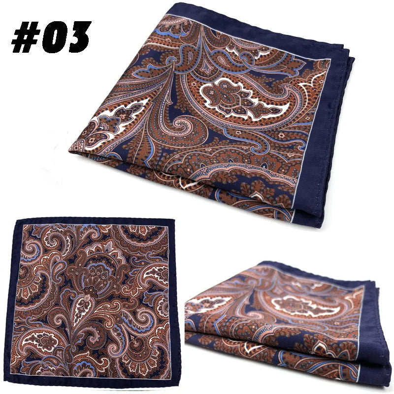 Men's Printed Pocket Square Handkerchief 9.1 x 9.1 in (23 x 23 cm) Paisley Retro Dress Hanky