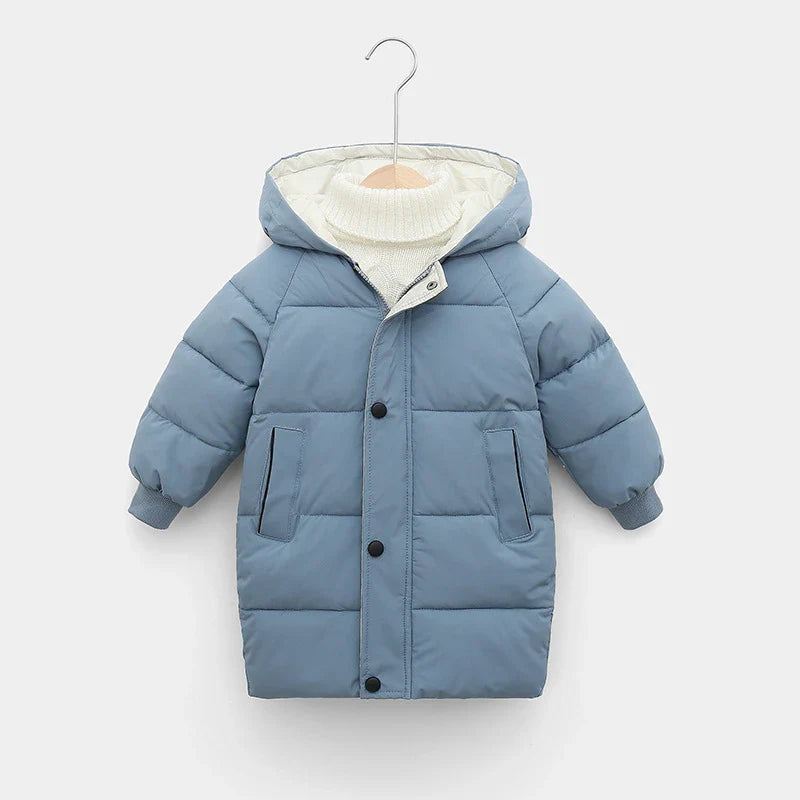 Kids Hooded Long Down Parka Coat - Warm Zippered Winter Jacket for Boys & Girls