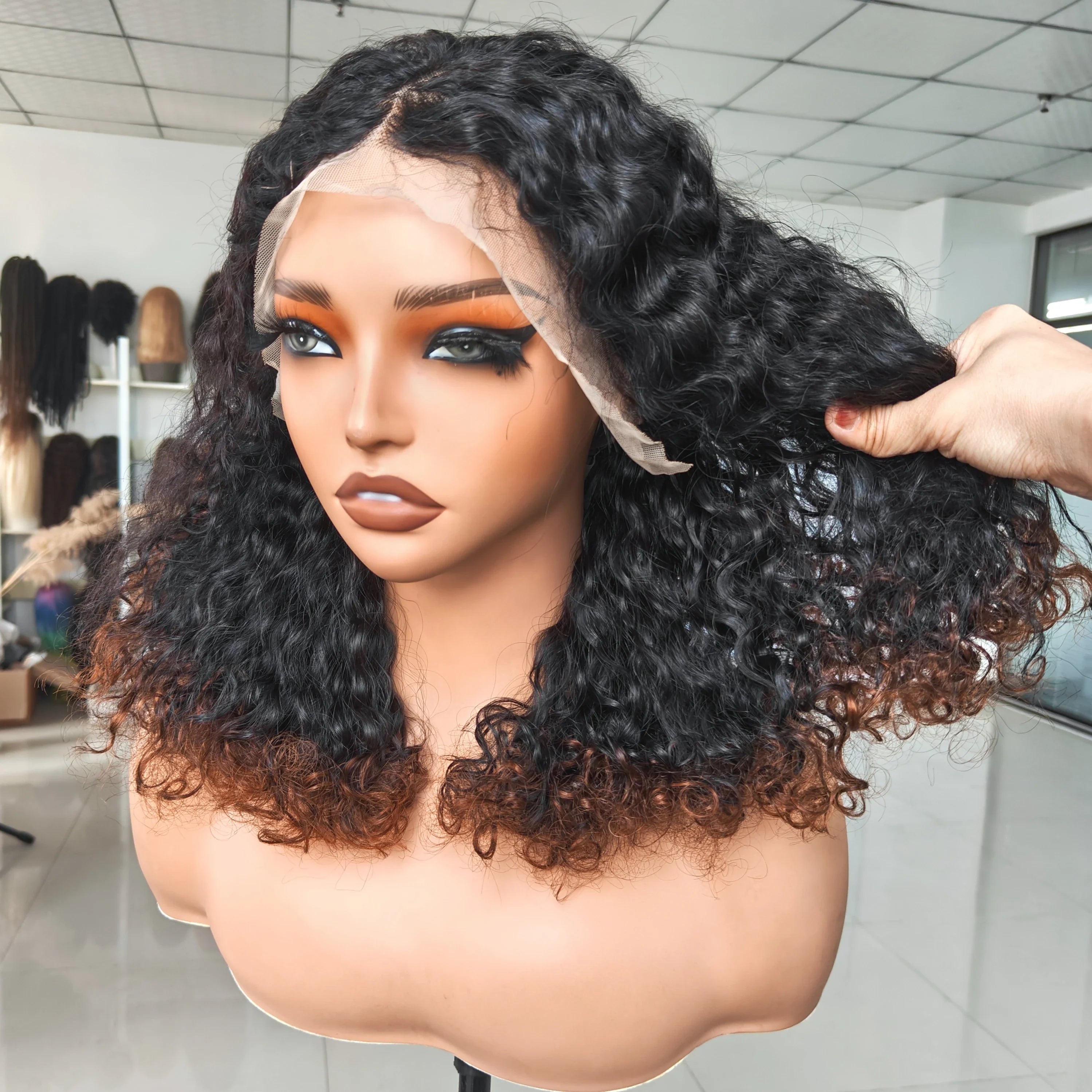 12A Honey Blonde 5*5 Lace Front 200% Remy Hair Short Highlight Rose Curly Pixie Cut Bob Highlight Human Hair Wig for Black Women