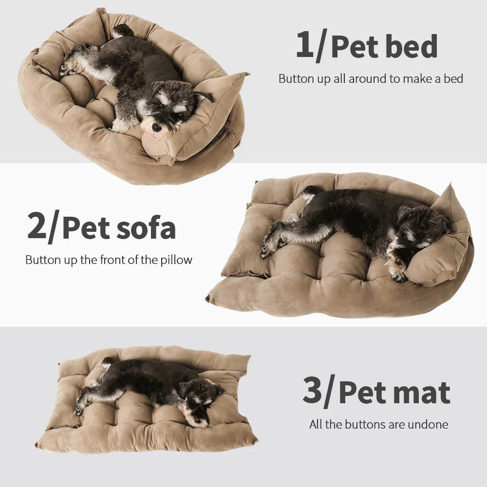 3-in-1 Pet Bed Mat Washable Soft Cotton Dog & Cat Bed Cushion for Small to Medium Pets