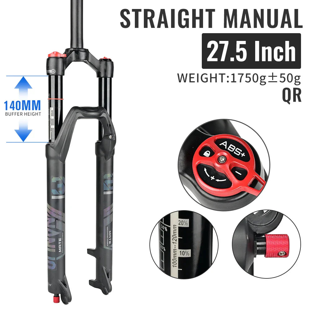 Air Suspension MTB Fork Rebound and Lockout Adjustment 26 / 27.5 / 29-Inch Straight or Tapered, 120mm (4.7in) & 140mm (5.5in) Travel