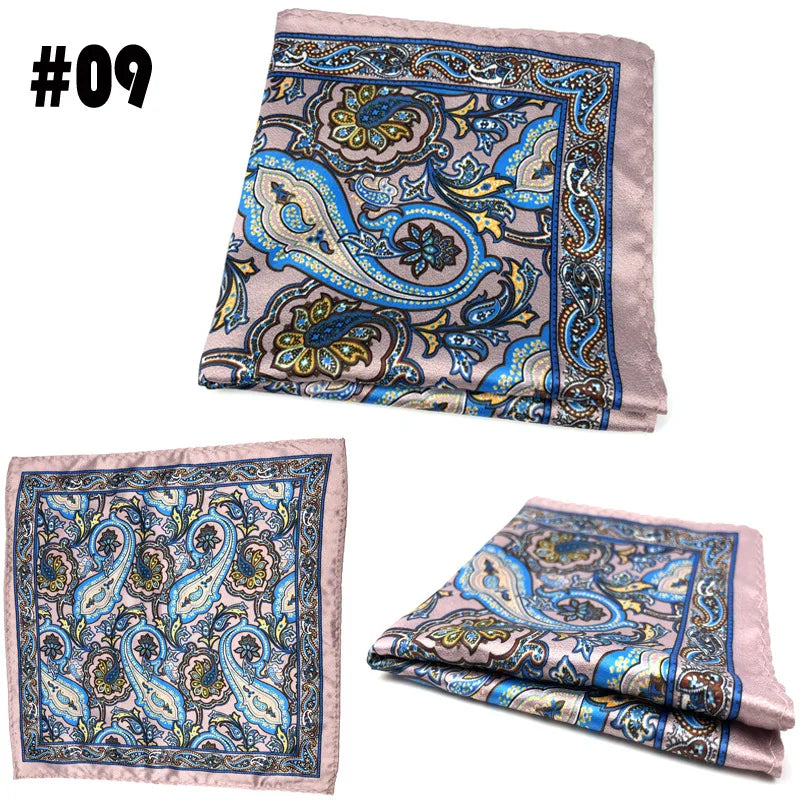 Men's Printed Pocket Square Handkerchief 9.1 x 9.1 in (23 x 23 cm) Paisley Retro Dress Hanky