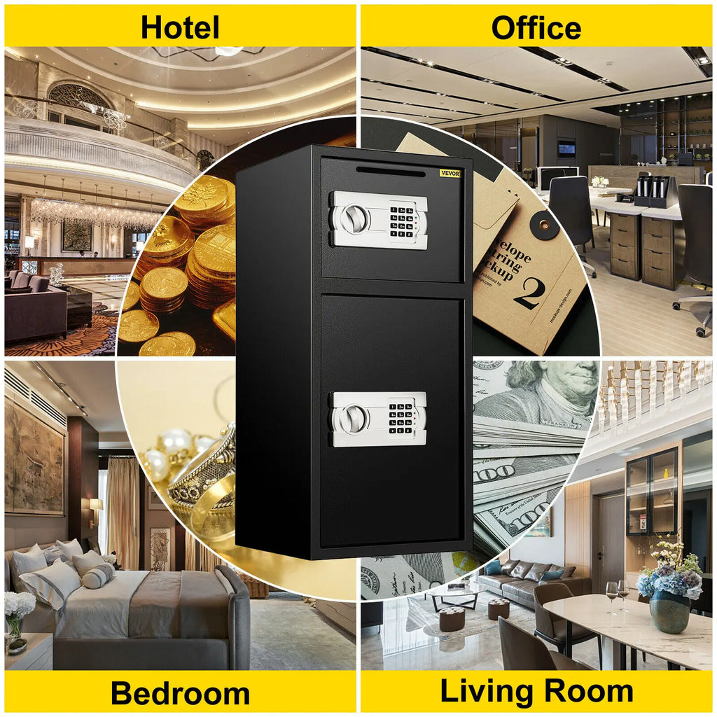 33-Inch (84 cm) Double Door Electronic Safe Deposit Box, Dual-Compartment Steel Security Safe for Home & Office