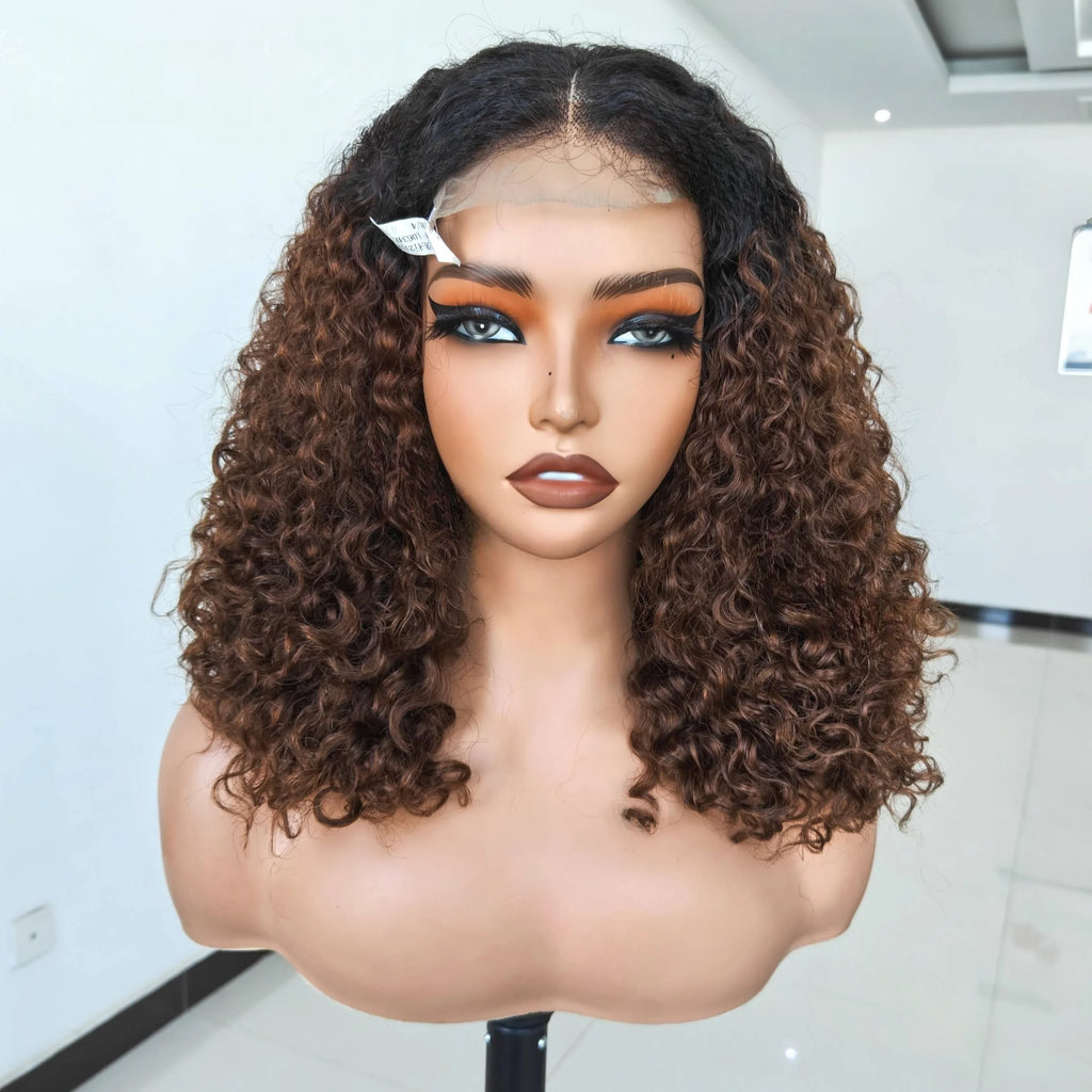 12A Honey Blonde 5*5 Lace Front 200% Remy Hair Short Highlight Rose Curly Pixie Cut Bob Highlight Human Hair Wig for Black Women