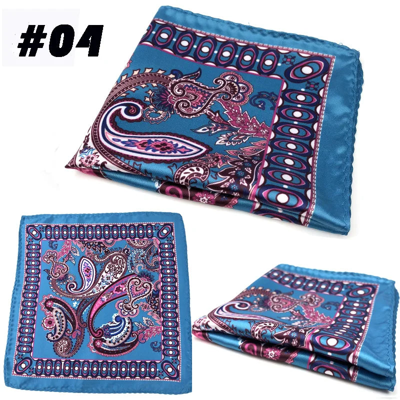 Men's Printed Pocket Square Handkerchief 9.1 x 9.1 in (23 x 23 cm) Paisley Retro Dress Hanky