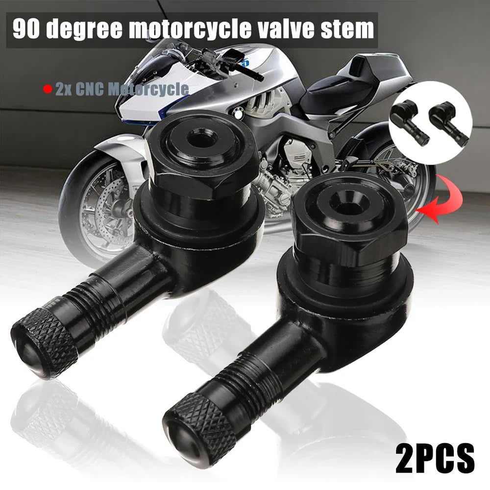2-Pack 90° Aluminum Motorcycle Tubeless Valve Stem Caps — 11.3mm (0.45in) Fit