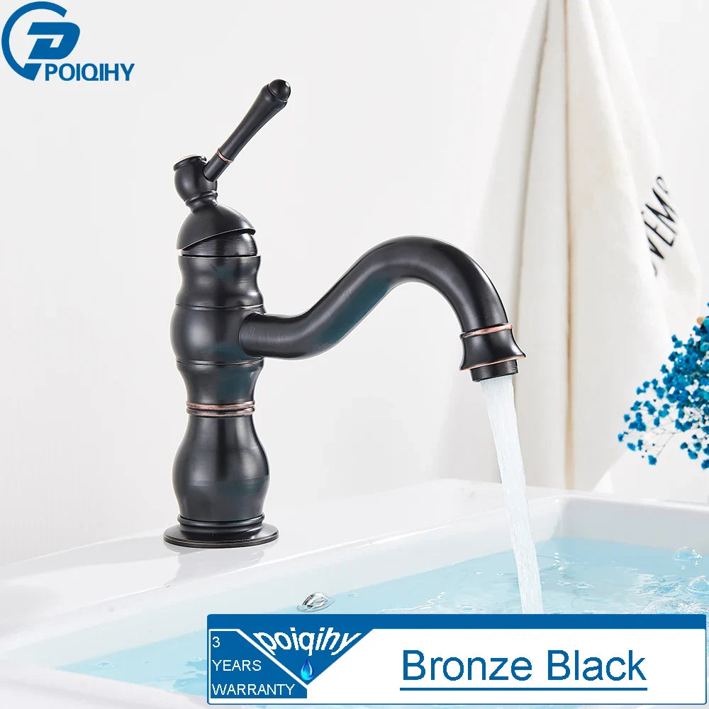 Antique Brass Vessel Sink Faucet Deck-Mounted Single-Hole Bathroom Basin Mixer Tap, Single Handle, Hot & Cold