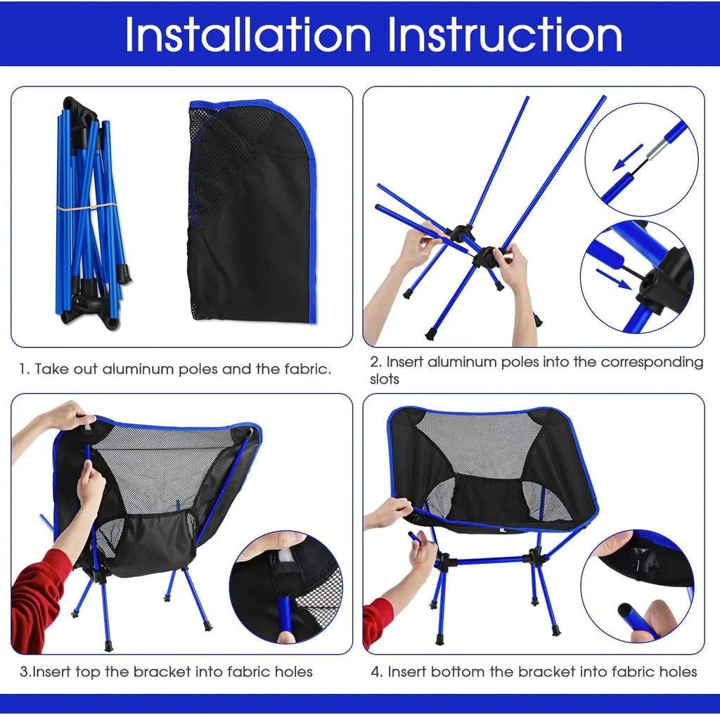 Ultralight Portable Aluminum Folding Chair – Detachable Camping, Fishing & Beach Seat, 2.0 lb (0.9 kg), Supports 350 lb (158 kg)