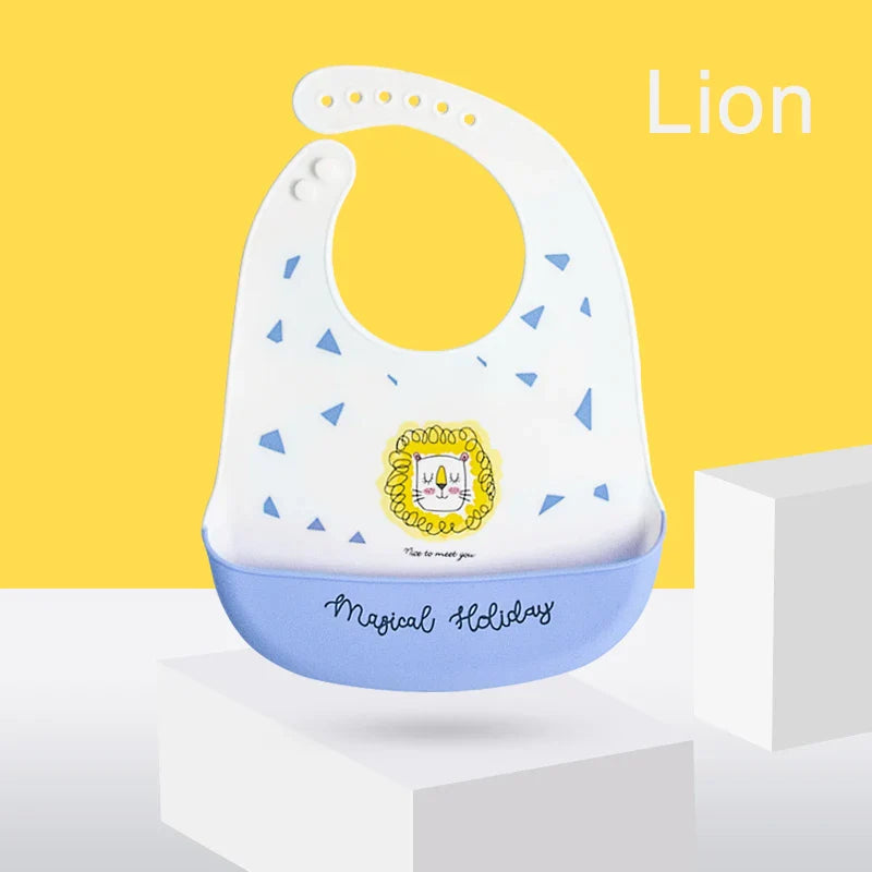 Silicone Baby Bib Waterproof Adjustable Cartoon Banana Feeding Bib with Pocket BPA-Free for 1-3 Years