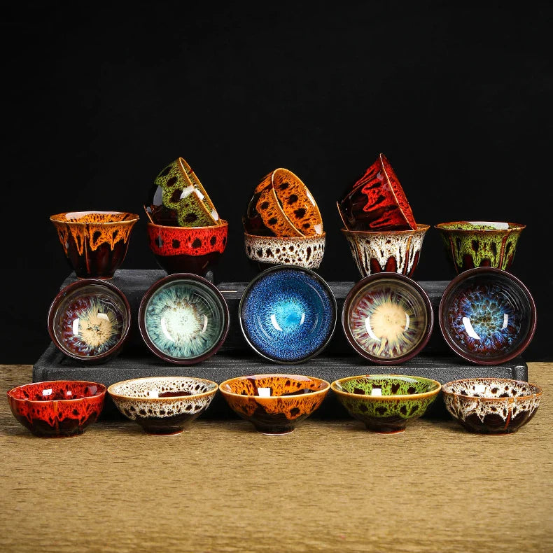 1-Pc Temmoku Glaze Jian Zhan Porcelain Kung Fu Tea Cup - Handmade Ceramic Teacup for Oolong & Pu'er