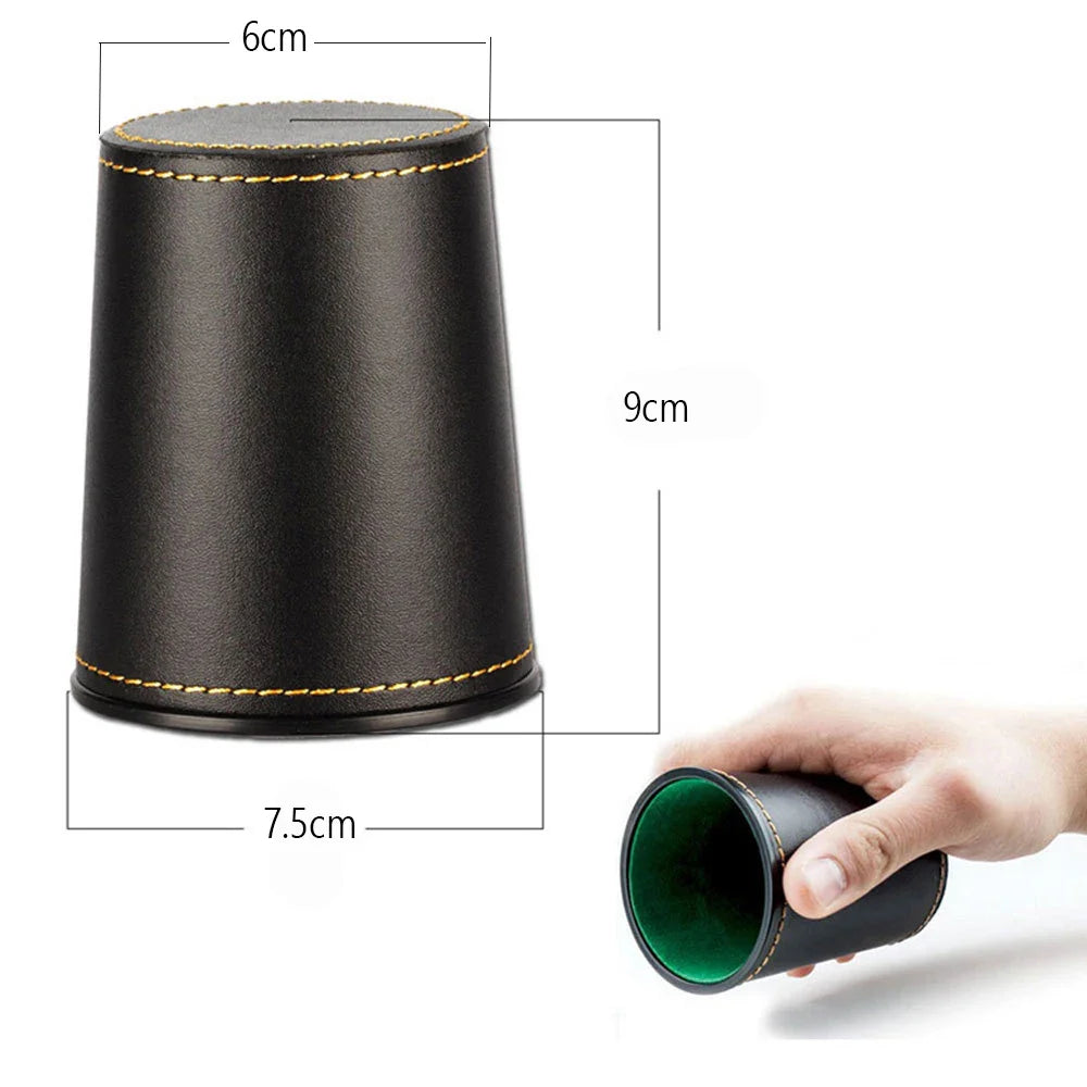 PU Leather Flannel-Lined Dice Cup Set — 1 Cup + 5 Dice (12mm / 0.47 in) for Game Night, Bar & KTV