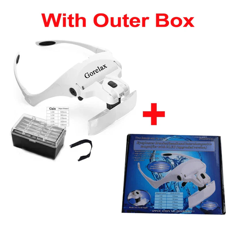 LED Headband Magnifier Glasses with 5 Interchangeable Lenses 1.0X–3.5X – Flip-Up Loupe for Jewelry Repair, Reading & Crafts