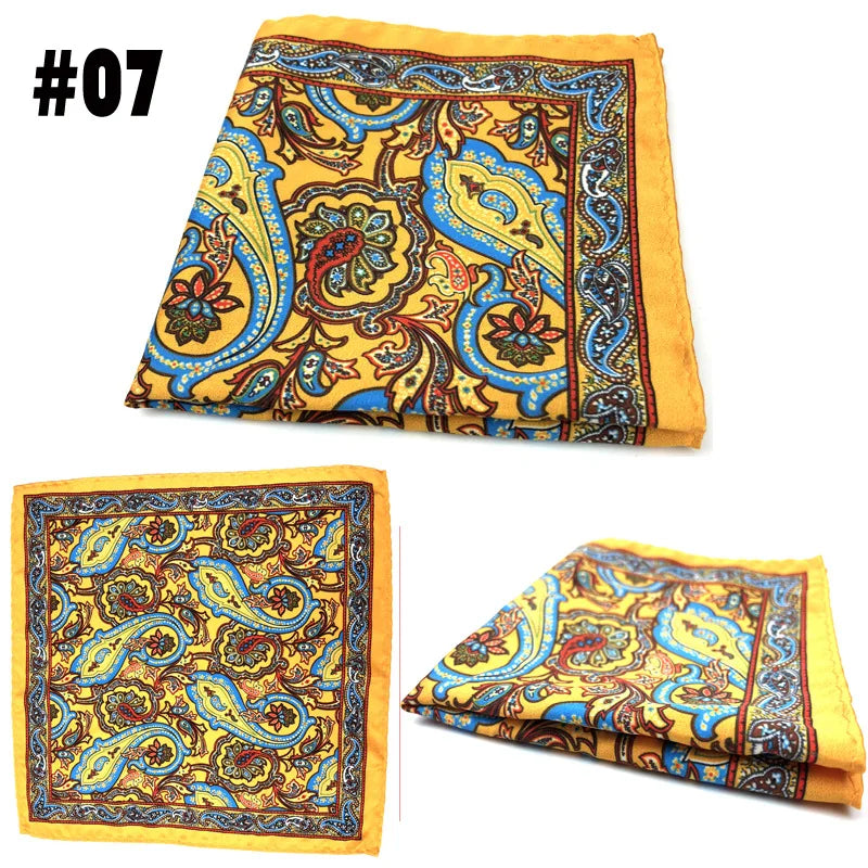Men's Printed Pocket Square Handkerchief 9.1 x 9.1 in (23 x 23 cm) Paisley Retro Dress Hanky