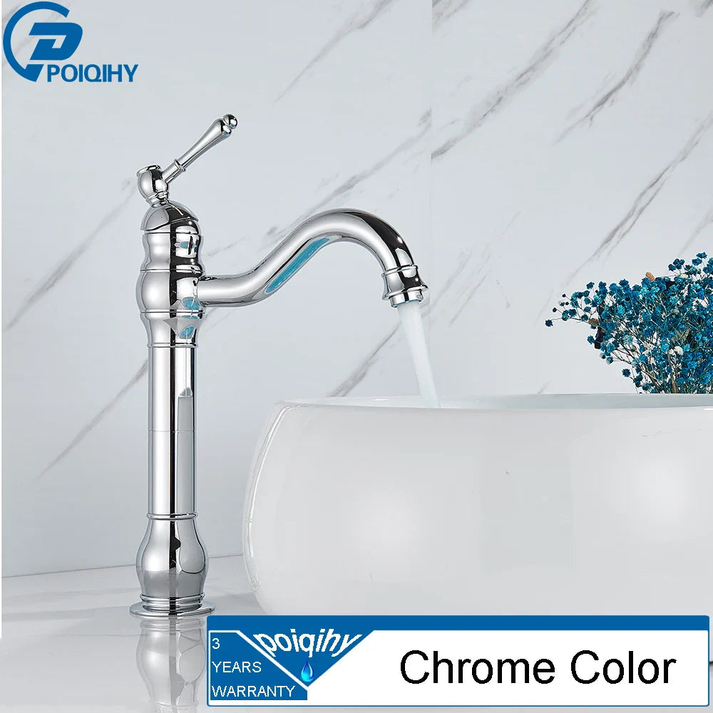 Antique Brass Vessel Sink Faucet Deck-Mounted Single Hole Hot & Cold Mixer Tap for Bathroom