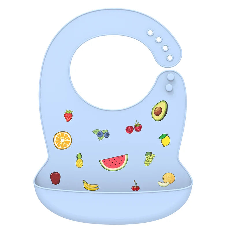 Silicone Baby Bib Waterproof Adjustable Cartoon Banana Feeding Bib with Pocket BPA-Free for 1-3 Years
