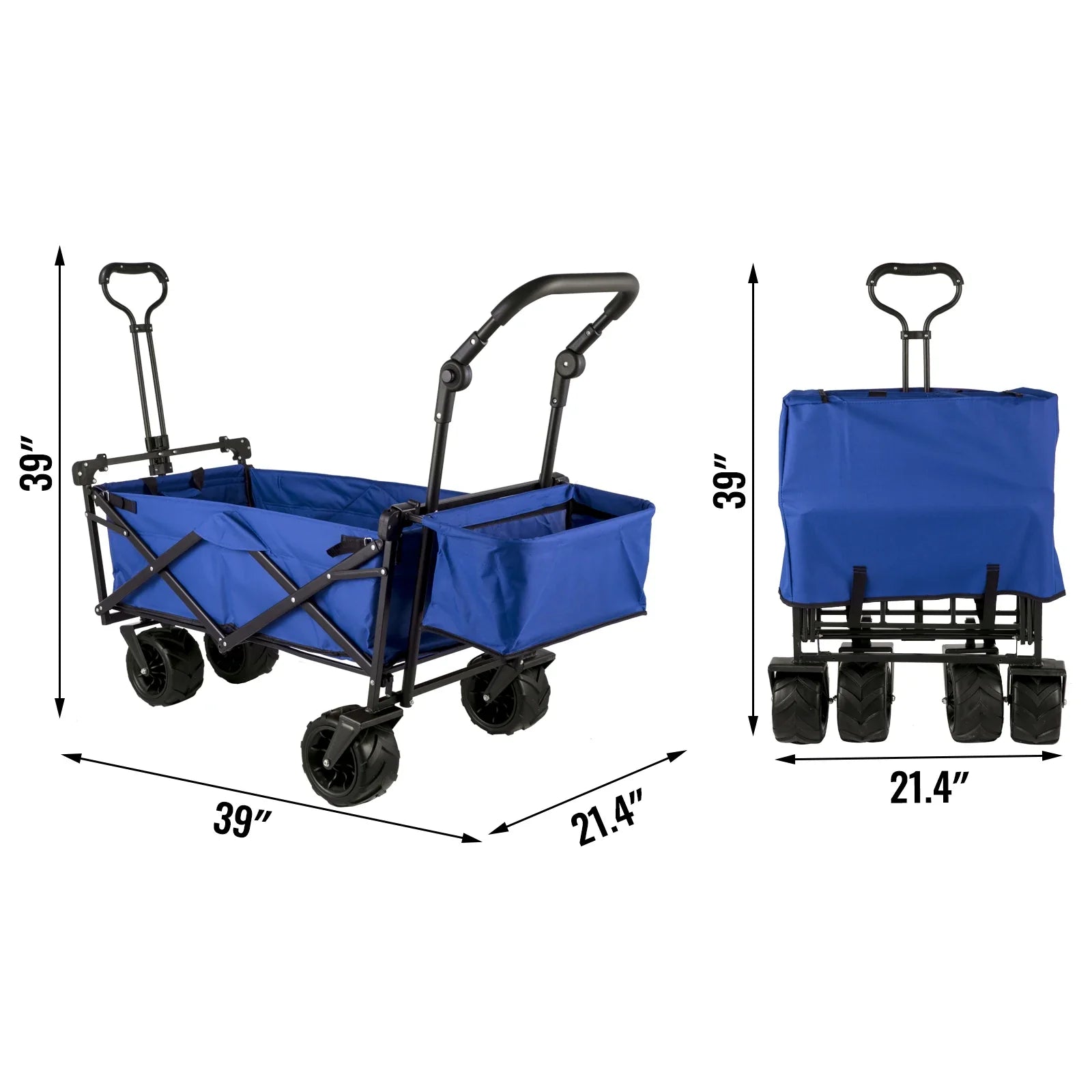 Folding Collapsible Wagon Cart with Adjustable Handle, Removable Canopy — 600D Oxford Utility Beach & Camping Cart