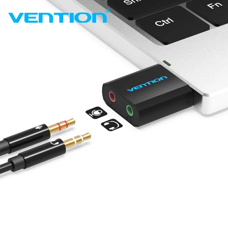 External USB Sound Card 3.5mm Audio Adapter for Laptop, PS4 and Headset Microphone