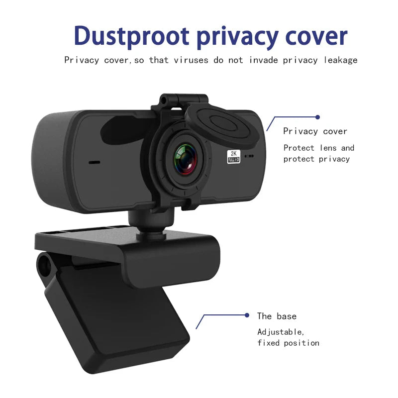 2K 1440P Autofocus USB Webcam with Stereo Microphone and Privacy Shutter for PC, Mac & Laptop