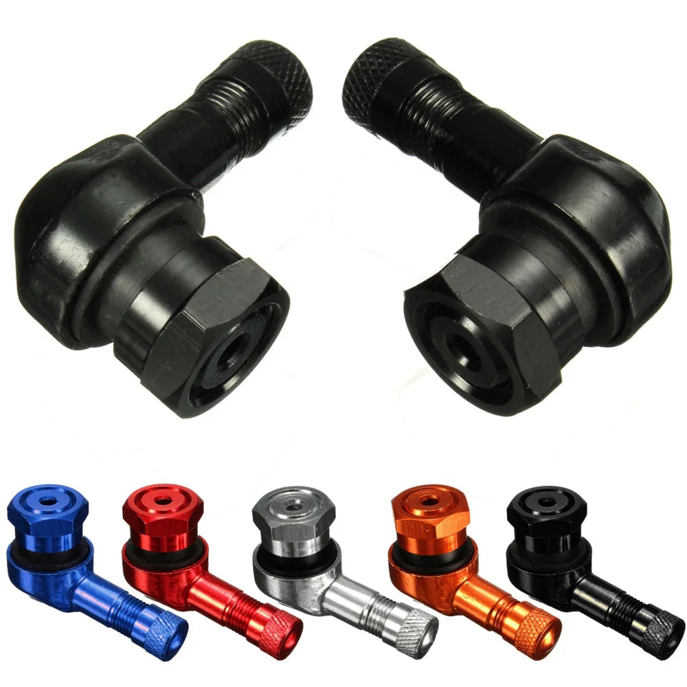 2-Pack 90° Aluminum Motorcycle Tubeless Valve Stem Caps — 11.3mm (0.45in) Fit