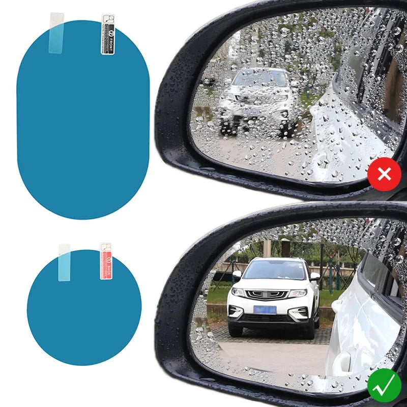 2-Pack Car Rearview Mirror Rainproof Film Anti-Fog Waterproof PET Stickers (95×95, 95×135, 100×150 mm / 3.7–5.9 in)