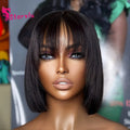 100% Human Hair Bob Wig With Bangs Short Straight Wig for Women Daily Use