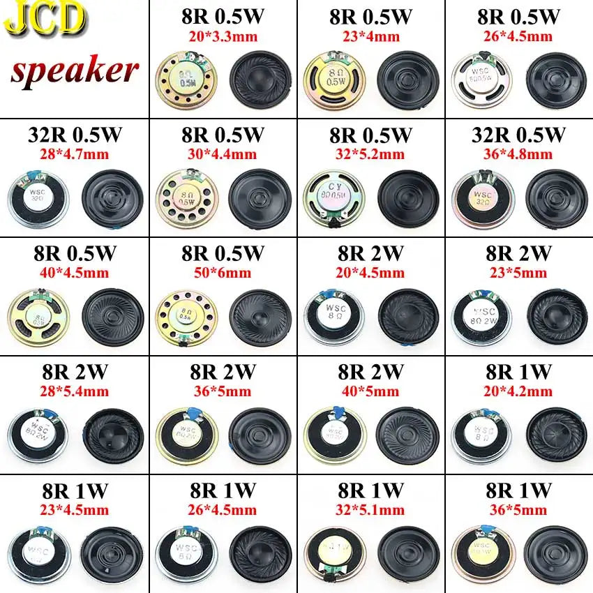 2-Pack Ultra-Thin Mini Speakers 8Ω & 32Ω | 0.5–2W | Multiple Diameters 20–50 mm (0.79–1.97 in) | MX/XH DuPont 1.25/2.54mm Terminal