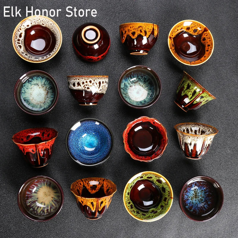1-Pc Temmoku Glaze Jian Zhan Porcelain Kung Fu Tea Cup - Handmade Ceramic Teacup for Oolong & Pu'er