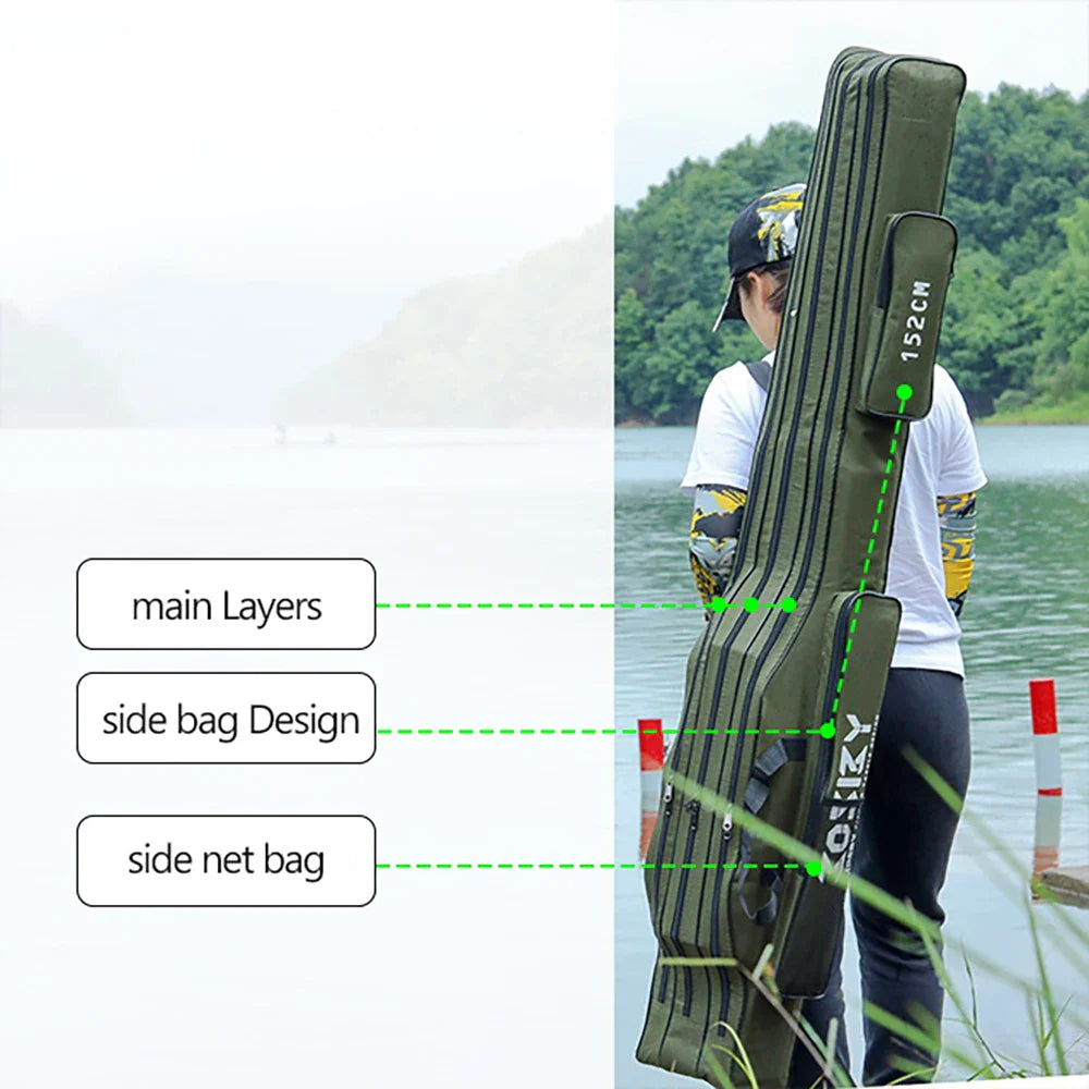 Portable Foldable Fishing Rod Bag Case - Waterproof Oxford Rod Carrier with Reel Storage, 122 / 152 / 182 cm (48 / 60 / 72 in)