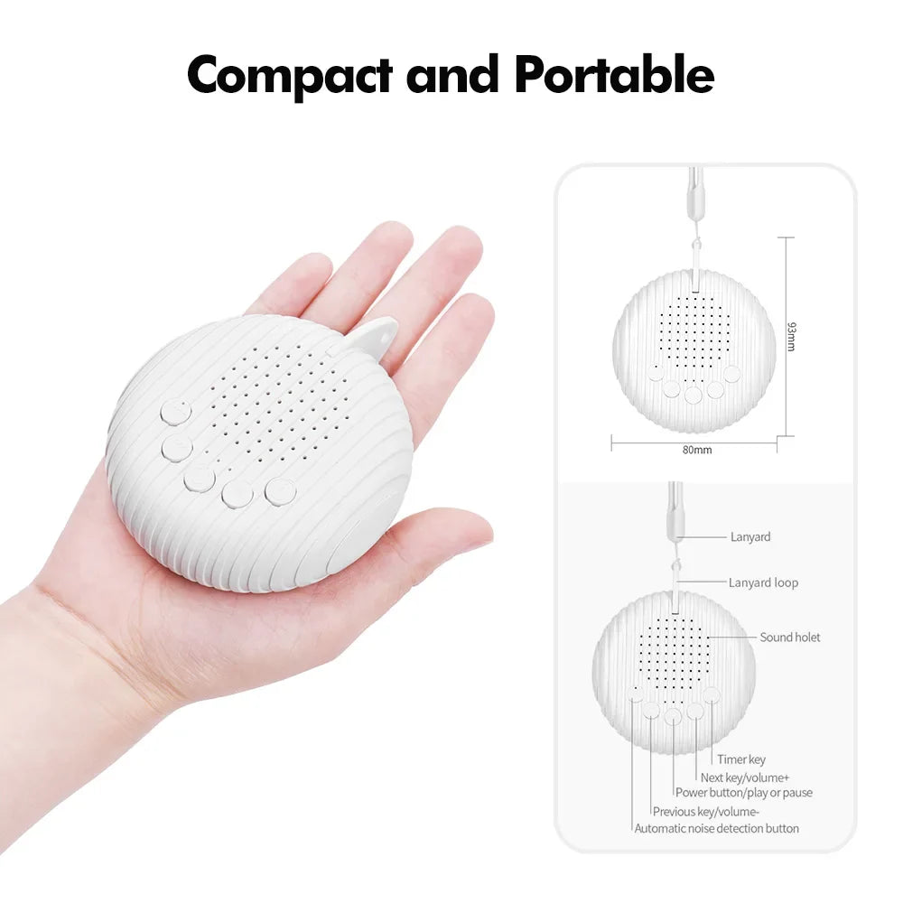 Portable Baby White Noise Machine — 10 Soothing Sounds, USB Rechargeable, Volume Adjustable, with Lanyard