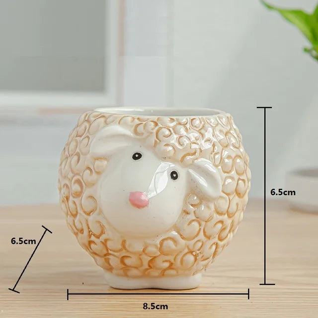 Nordic Ceramic Animal Mini Planters - Zebra, Sheep & Cow Head Succulent and Bonsai Pots for Home Decor
