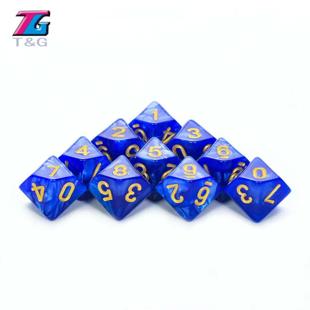D10 Polyhedral Dice 10-Piece Set for D&D & Tabletop RPGs — Marble & Transparent Styles for Board Games & Parties