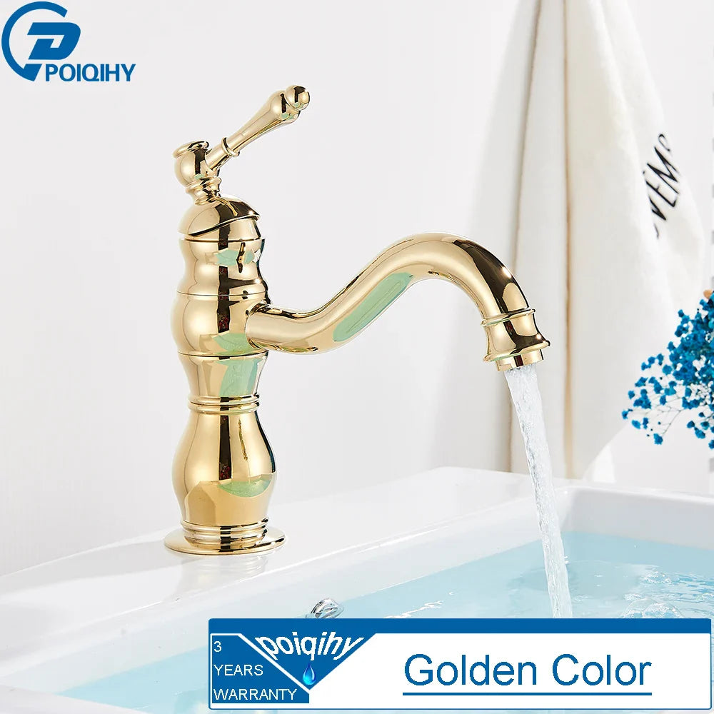Antique Brass Vessel Sink Faucet Deck-Mounted Single-Hole Bathroom Basin Mixer Tap, Single Handle, Hot & Cold