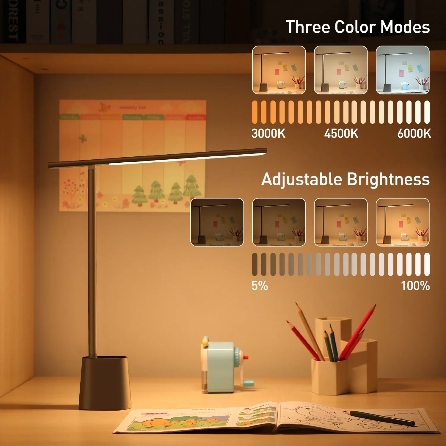 LED Desk Lamp Eye Protection Dimmable Foldable Rechargeable Table Lamp Smart Adaptive Brightness Bedside Reading Light