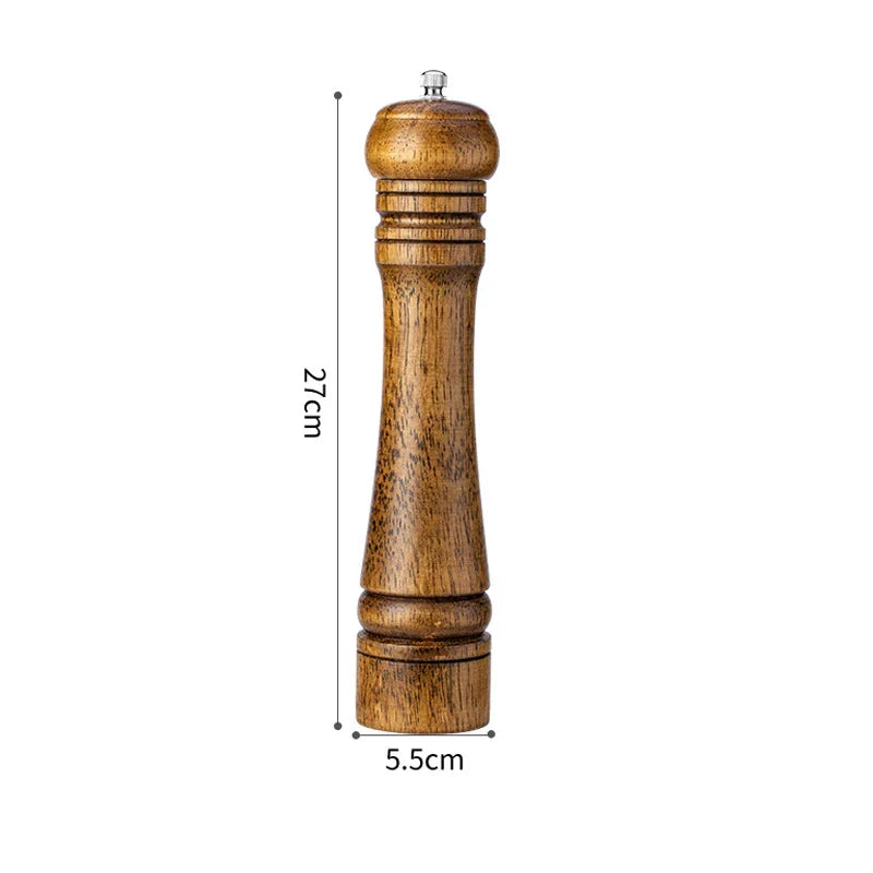 Adjustable Ceramic Pepper & Salt Grinder - Oak Wood Spice Mill, 5/8/10 Inch (12.7/20.3/25.4 cm)