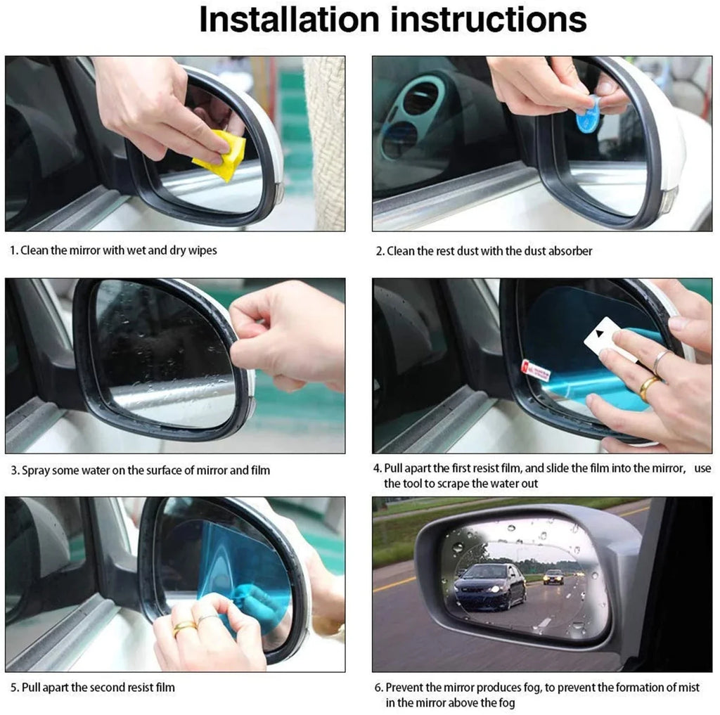 2-Pack Car Rearview Mirror Rainproof Film Anti-Fog Waterproof PET Stickers (95×95, 95×135, 100×150 mm / 3.7–5.9 in)