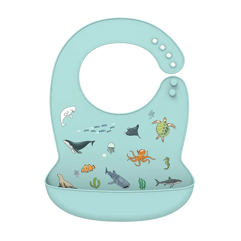 Silicone Baby Bib Waterproof Adjustable Cartoon Banana Feeding Bib with Pocket BPA-Free for 1-3 Years