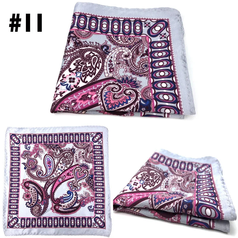 Men's Printed Pocket Square Handkerchief 9.1 x 9.1 in (23 x 23 cm) Paisley Retro Dress Hanky