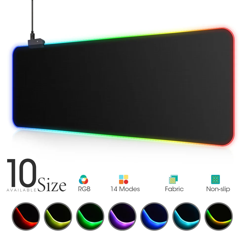 RGB LED Gaming Mouse Pad — Waterproof Large Desk Mat, Non-Slip Rubber, Multiple Sizes (70 x 30–90 x 40 cm / 27.6 x 11.8–35.4 x 15.7 in)