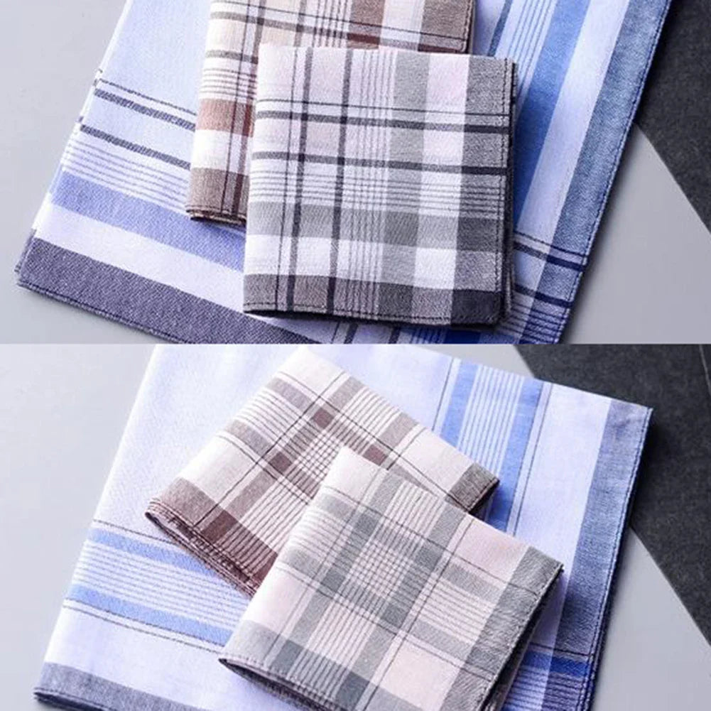 5-Pack Cotton Pocket Handkerchiefs – 38 x 38 cm (15 x 15 in) Plaid Stripe Pocket Squares, Random Colors