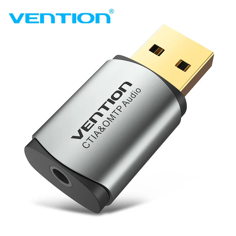 USB 2-in-1 External Sound Card 3.5mm Audio Adapter for Earphones, Headsets & PC
