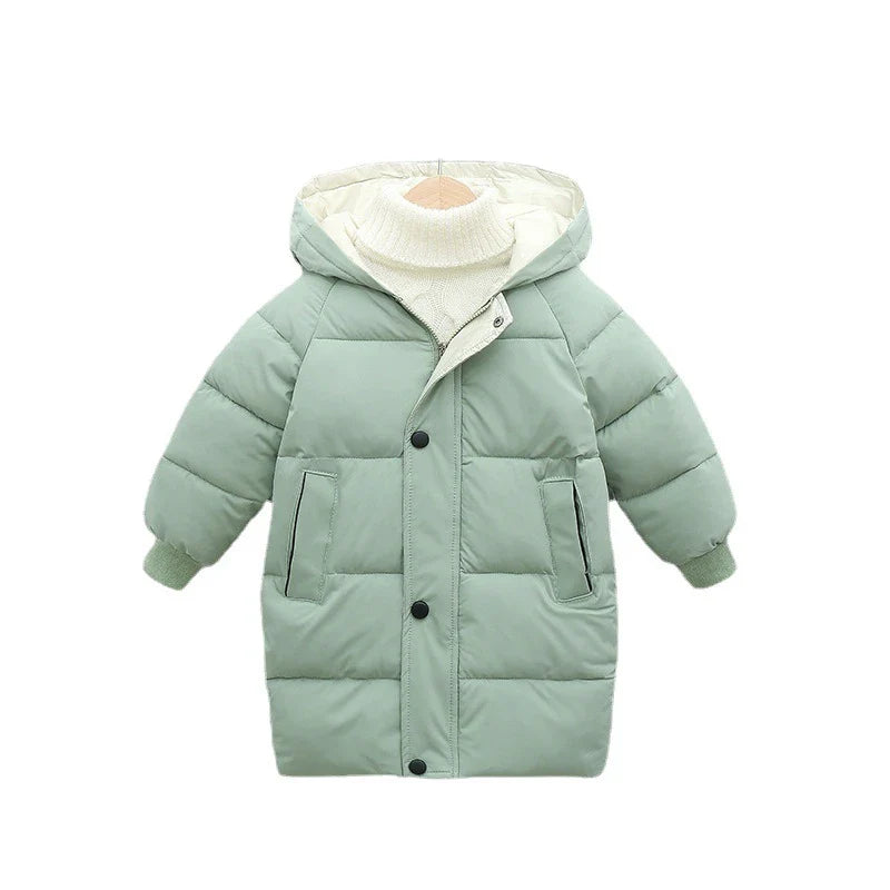 Kids Hooded Long Down Parka Coat - Warm Zippered Winter Jacket for Boys & Girls