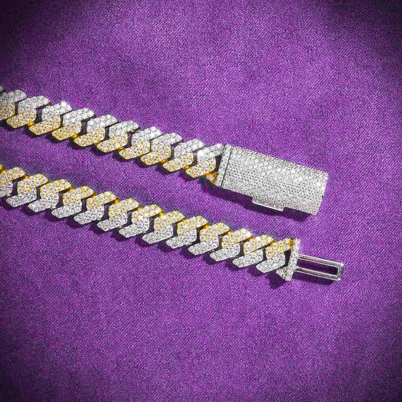 10MM 12MM Pass Diamond Tester Hip Hop D Color Split Two Tone Moissanite Men's Cuban Link Chain With 925 Sterling Silver GRA