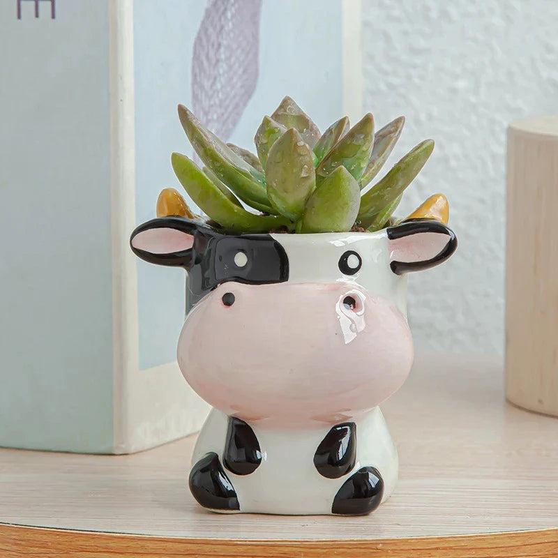 Nordic Ceramic Animal Mini Planters - Zebra, Sheep & Cow Head Succulent and Bonsai Pots for Home Decor
