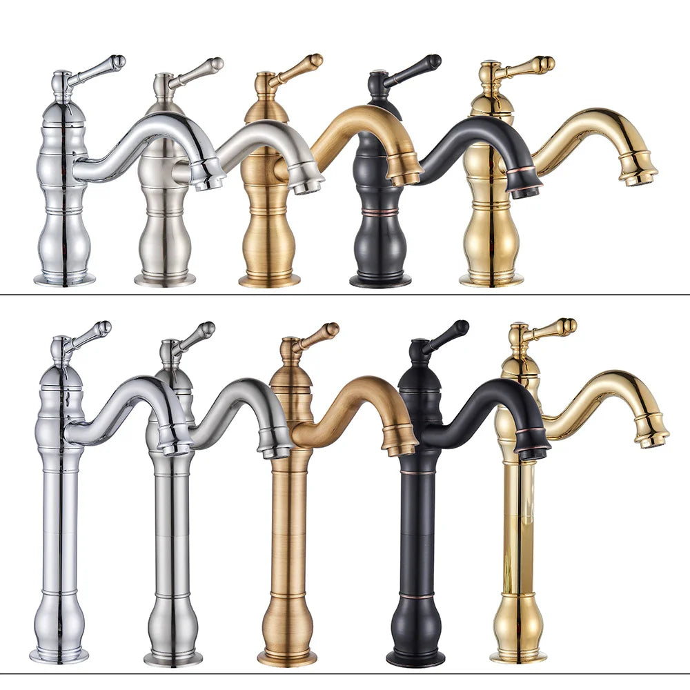 Antique Brass Vessel Sink Faucet Deck-Mounted Single Hole Hot & Cold Mixer Tap for Bathroom