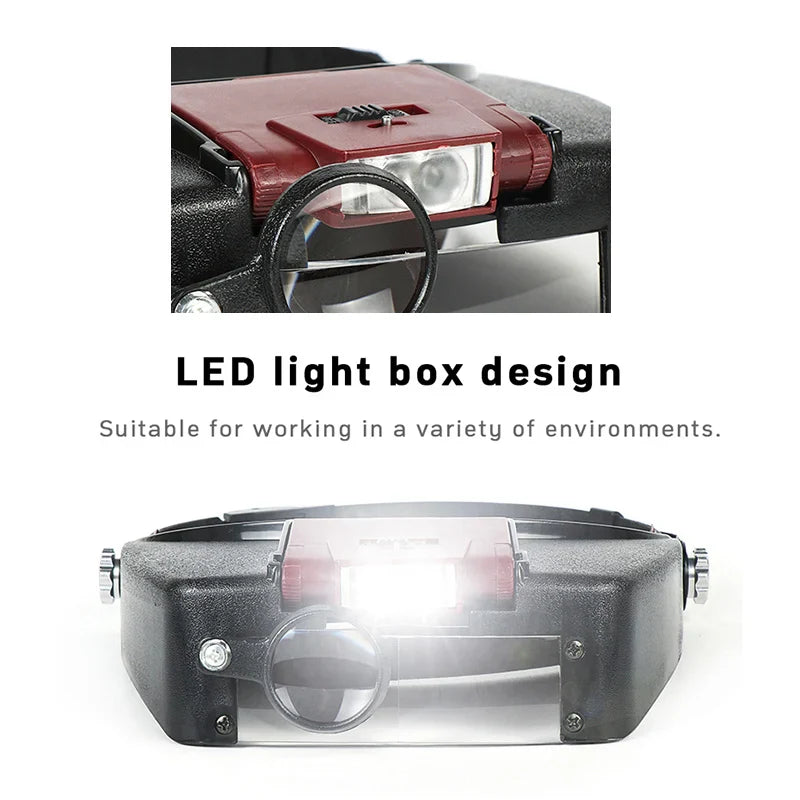 LED Head Magnifier 1.5x–10x Adjustable Headband Magnifying Glass for Watch Repair, Jewelry, Reading & Crafts