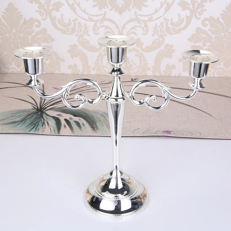 3-Arm Metal Candelabra 10.8 in (27 cm) Retro Candlestick Holder Silver Gold Black Bronze for Wedding & Home Decor